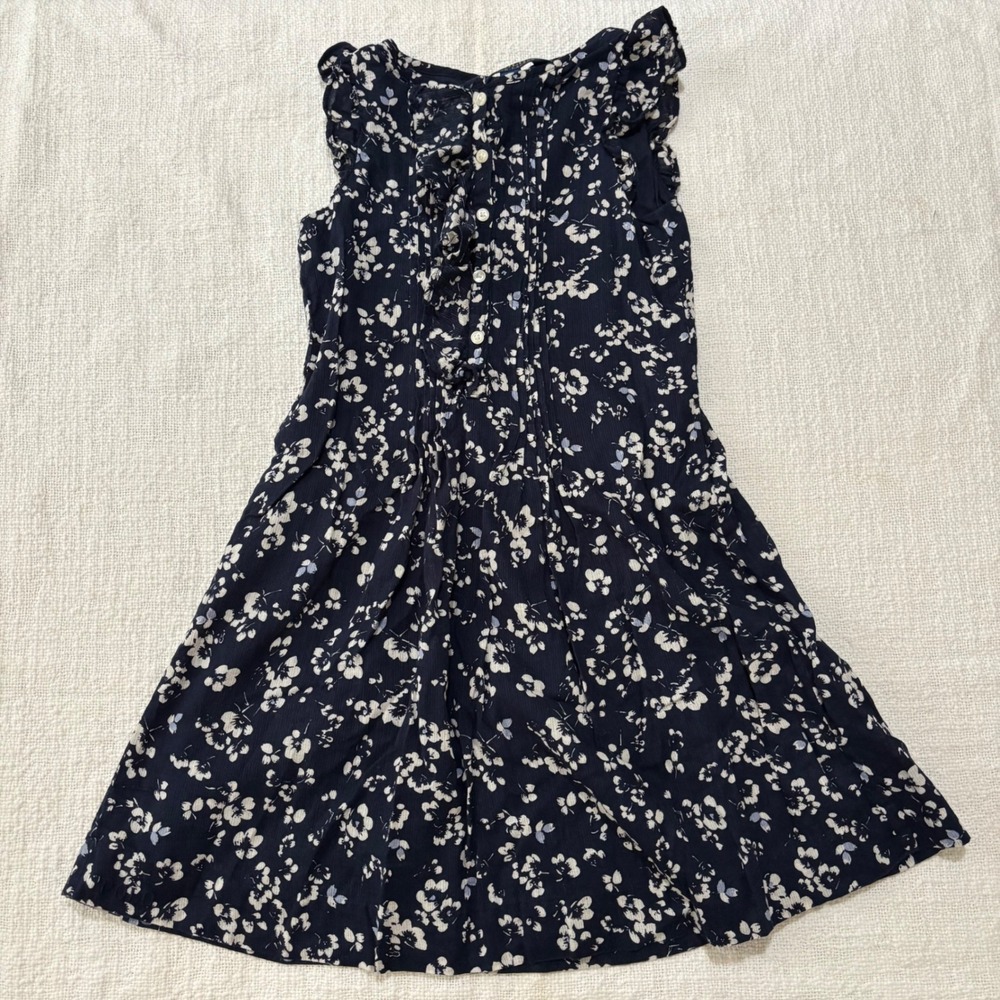 Polo Ralph Lauren Girls Navy Blue White Floral Ruffle Sleeveless Dress Size 6
